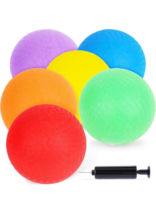 LovesTown 6PCS Playground Balls with Air Pump 85inch Inflatable Dodge Ball Colorful Handball Rubber Kickball for Kids Ball Games Gym Camps Yoga