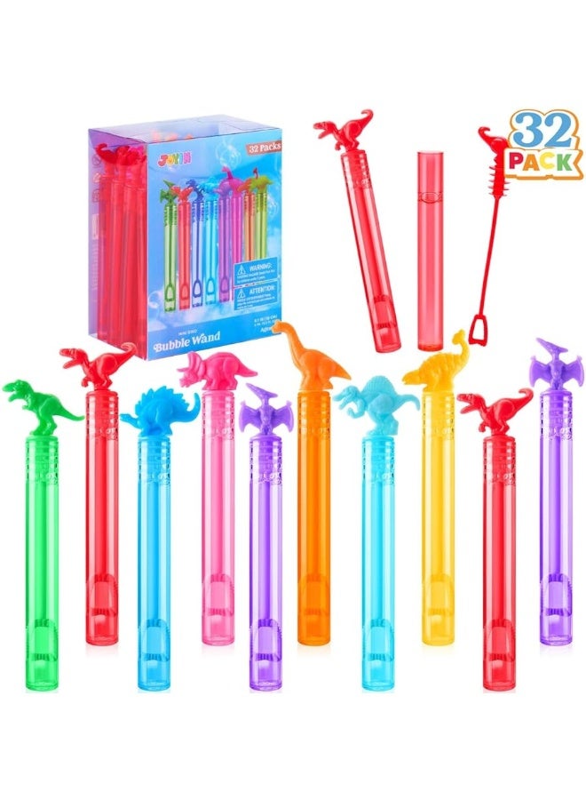 JOYIN 32 Pack Bubbles Party Favors for Kids, 8 Colors Dinosaur Mini Bubble Wands, Goodie Bag Stuffers, Treasure Box Toys, Classroom Prizes for Boys Girls