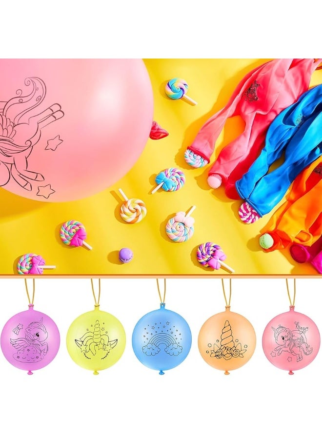 30 Pack Unicorn Party Favors Punch Balloons Large Punching Ball Latex Balloons with Rubber Band Handle for Kids Birthday Party Supplies