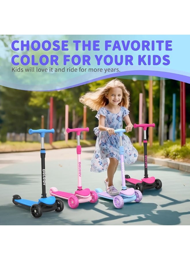BELEEV A8 Scooter for Kids Ages 3-12, 3 Wheel Folding Scooter for Toddlers Girls Boys, LED Light-Up Wheels, 4 Adjustable Height, Lean to Steer, Extra Wide Wheels, Three Wheel Kick Scooter for Children