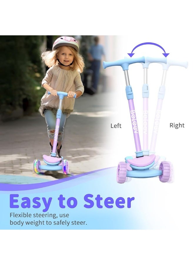 BELEEV A8 Scooter for Kids Ages 3-12, 3 Wheel Folding Scooter for Toddlers Girls Boys, LED Light-Up Wheels, 4 Adjustable Height, Lean to Steer, Extra Wide Wheels, Three Wheel Kick Scooter for Children