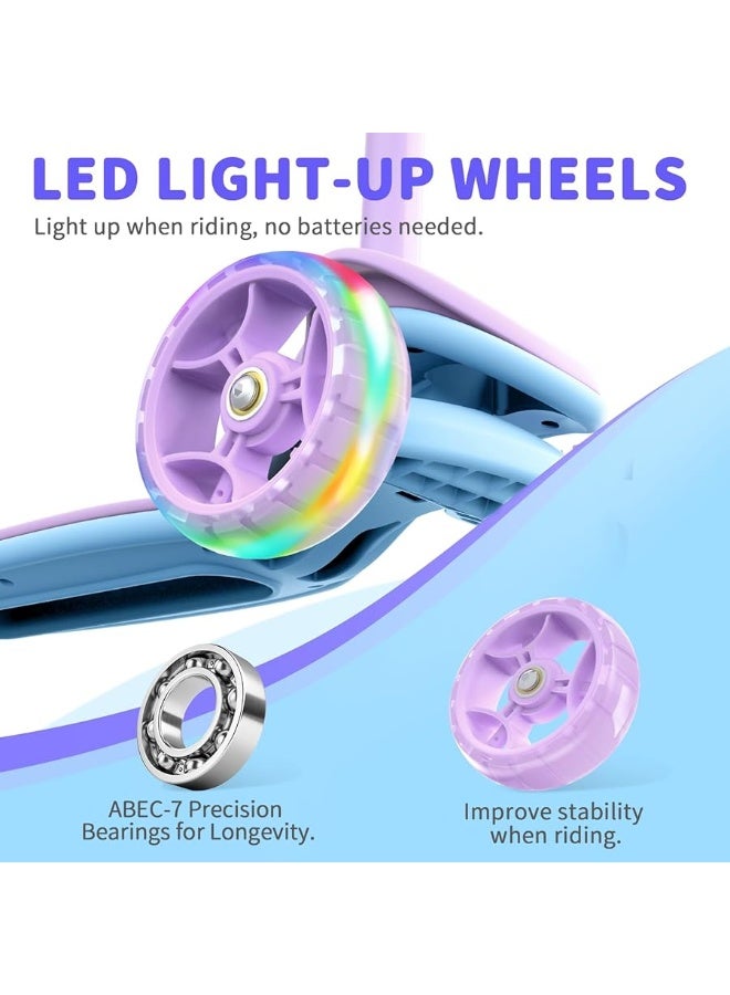 BELEEV A8 Scooter for Kids Ages 3-12, 3 Wheel Folding Scooter for Toddlers Girls Boys, LED Light-Up Wheels, 4 Adjustable Height, Lean to Steer, Extra Wide Wheels, Three Wheel Kick Scooter for Children
