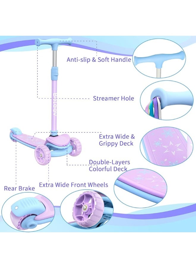 BELEEV A8 Scooter for Kids Ages 3-12, 3 Wheel Folding Scooter for Toddlers Girls Boys, LED Light-Up Wheels, 4 Adjustable Height, Lean to Steer, Extra Wide Wheels, Three Wheel Kick Scooter for Children