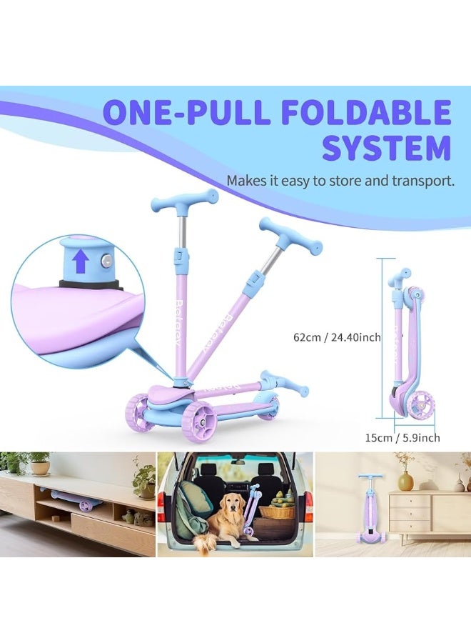 BELEEV A8 Scooter for Kids Ages 3-12, 3 Wheel Folding Scooter for Toddlers Girls Boys, LED Light-Up Wheels, 4 Adjustable Height, Lean to Steer, Extra Wide Wheels, Three Wheel Kick Scooter for Children
