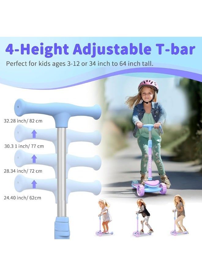 BELEEV A8 Scooter for Kids Ages 3-12, 3 Wheel Folding Scooter for Toddlers Girls Boys, LED Light-Up Wheels, 4 Adjustable Height, Lean to Steer, Extra Wide Wheels, Three Wheel Kick Scooter for Children