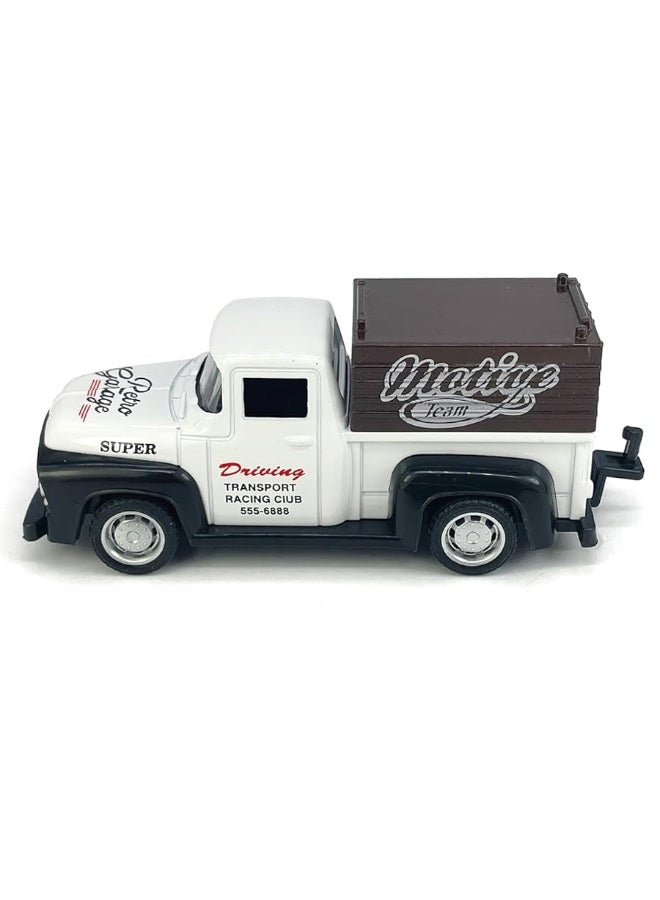 Vintage Pickup Truck Trailer Towing Toy Camper RV Motorhome Toys for Boys Diecast Model Car Metal Pull Back Toy Cars, 3 4 5 6 7 Year Old Toddler Kids Birthday Gifts Cake Topper Home Office DÃ©cor white