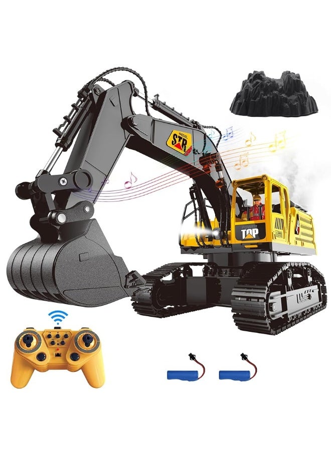 Fistone Remote Control Excavator Toys, 14 Channel 1:14 RC Construction Vehicles Toy with Mist Spray, 2.4GHZ Light and Sound RC Digger with Alloy Shovel, for Boys Girls Age 6-12 Year Old