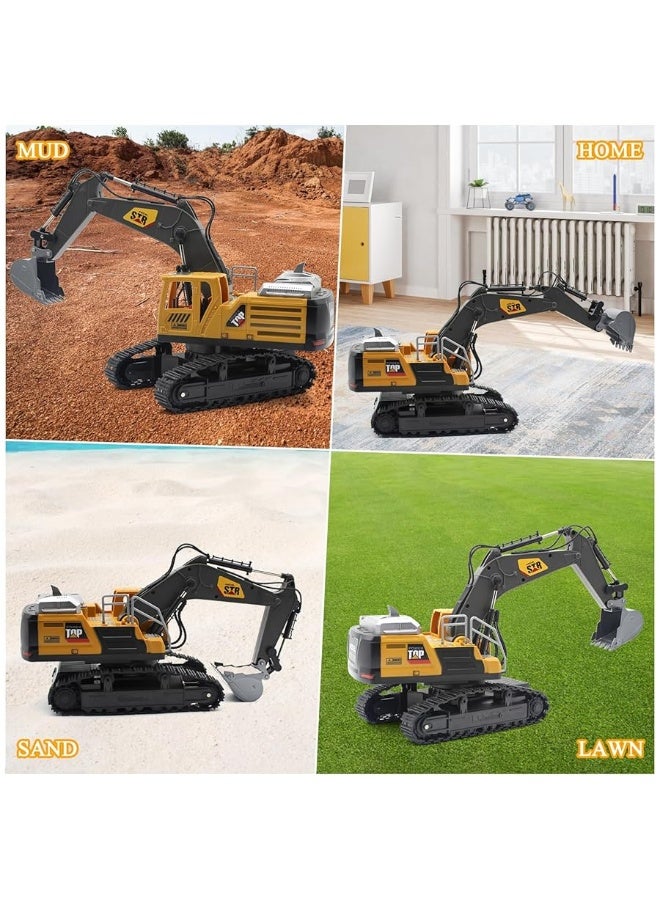 Fistone Remote Control Excavator Toys, 14 Channel 1:14 RC Construction Vehicles Toy with Mist Spray, 2.4GHZ Light and Sound RC Digger with Alloy Shovel, for Boys Girls Age 6-12 Year Old