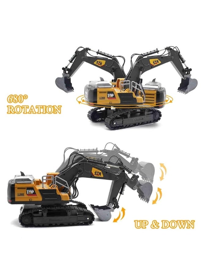 Fistone Remote Control Excavator Toys, 14 Channel 1:14 RC Construction Vehicles Toy with Mist Spray, 2.4GHZ Light and Sound RC Digger with Alloy Shovel, for Boys Girls Age 6-12 Year Old