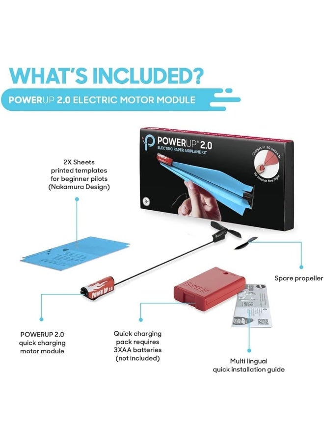 POWERUP 2.0 New Paper Airplane Conversion Kit | Electric Motor for DIY Paper Planes | Fly Longer and Farther | Perfect for Kids & Adults | Ready to Use Aeroplane Engine Kits