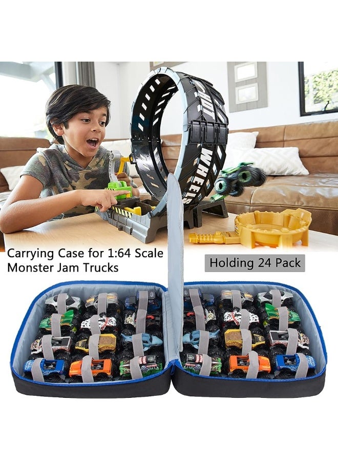 KISLANE Carrying Case for 24 Monster Jam Trucks, Kids Toy Truck Storage Compatible with 24 Monster Jam Trucks, Holding for 1:64 Scale Monster Jam Trucks (No Accessories Included)