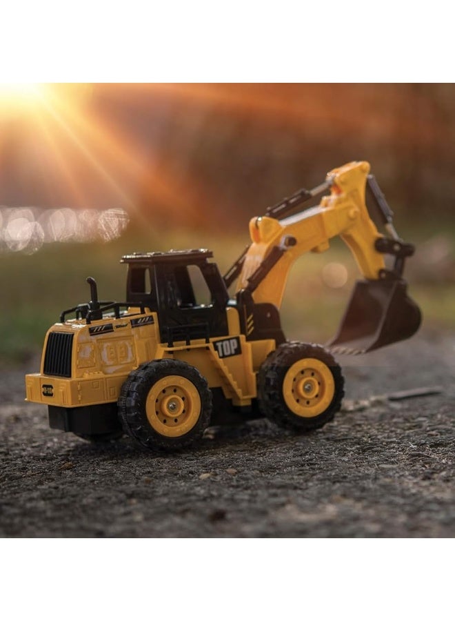 Top Race 5 Channel Fully Functional Rc Excavator Remote Control Construction Vehicles Kids Size Designed for Small Hands - Rc Construction Vehicles (Excavator)