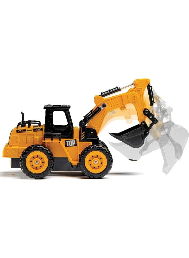 Top Race 5 Channel Fully Functional Rc Excavator Remote Control Construction Vehicles Kids Size Designed for Small Hands - Rc Construction Vehicles (Excavator)