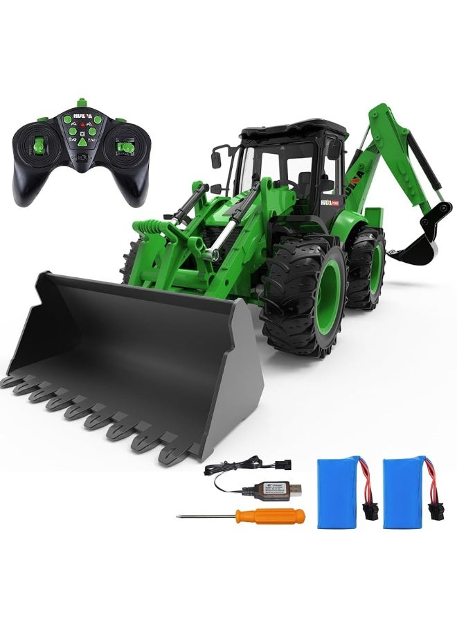 fisca Remote Control Front Loader RC Backhoe Excavator, 1/14 Scale 2.4Ghz RC Construction Vehicle 9 Channel Full Functional Toy with Sounds & Lights for Kids Age 8 9 10 11 12 Year Old