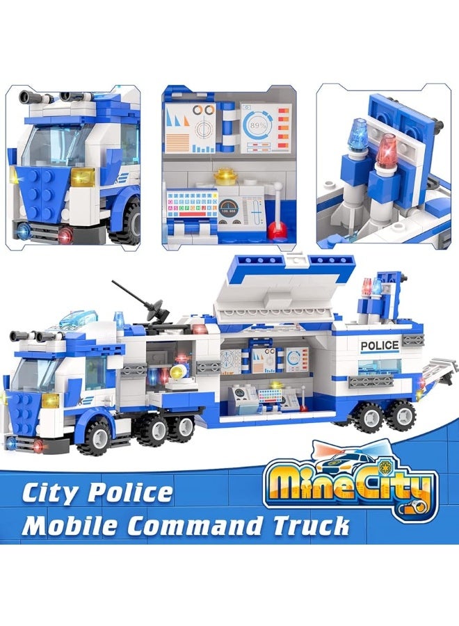 WishaLife City Police Mobile Command Center Truck Building Toy, W/Police Car, Airplane, Boat, Gifts for 6 Plus Year Old Kids, Boys, Girls (1338 PCS)