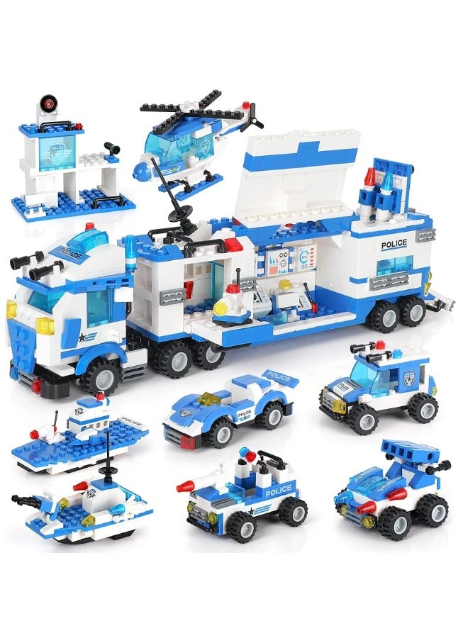 WishaLife City Police Mobile Command Center Truck Building Toy, W/Police Car, Airplane, Boat, Gifts for 6 Plus Year Old Kids, Boys, Girls (1338 PCS)