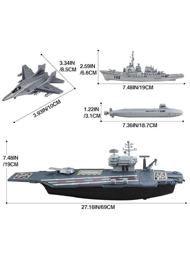 deAO Aircraft Carrier Toy Army Men with Scale Model Warplanes Warships Military Vehicles Battleship Planes Helicopter Trucks Tank Toys for Kids Boys Girls 28 Inches