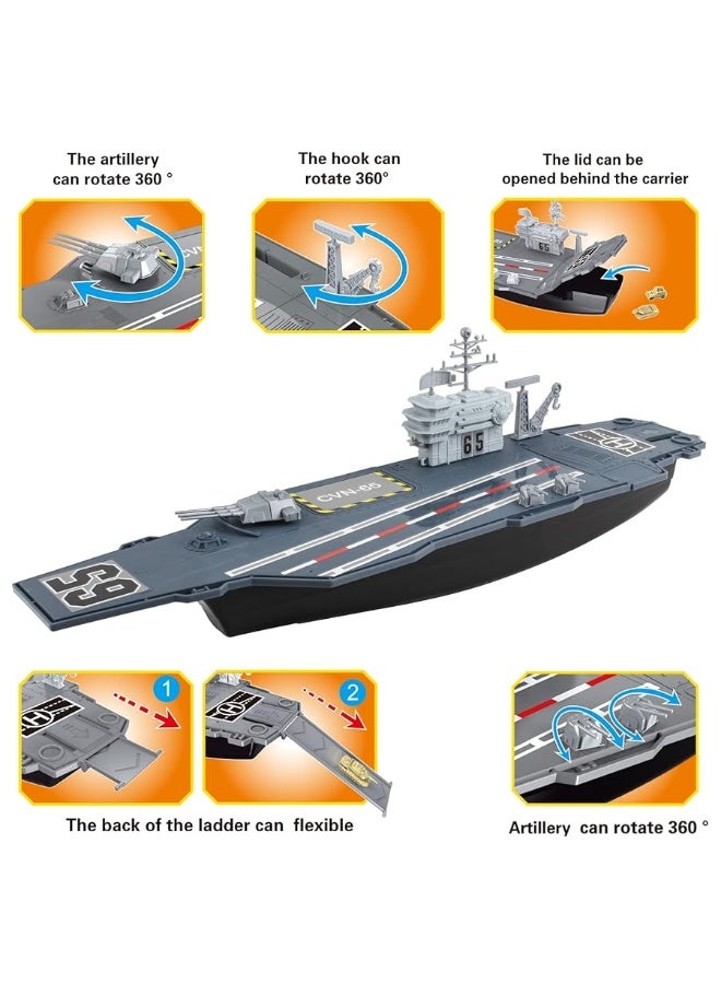 deAO Aircraft Carrier Toy Army Men with Scale Model Warplanes Warships Military Vehicles Battleship Planes Helicopter Trucks Tank Toys for Kids Boys Girls 28 Inches