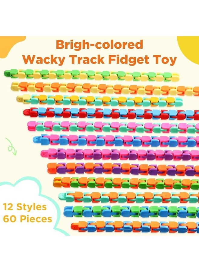 60 Pieces 24 Links of Wacky Track Fidget Toy Fidget Wacky Tracks Colorful Snake Snap Toys Wacky Track Easter Gifts for Kids Adult Autism Stress Relief Therapy Toys Keeps Fingers Busy and Mind Focused