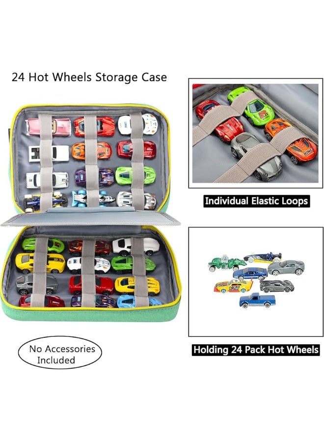 KISLANE 24 Toy Cars Storage for Hot Wheels, Storage Case Compatible with 24 Hot Wheels, Matchbox Cars, Mini Toys, Hot Wheels Storage for Kids, Bag Only (Green)