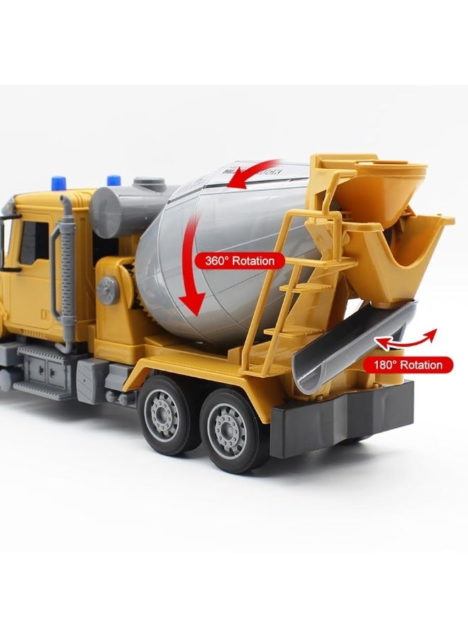 Fistone RC Cement Mixer Construction Toys, 6 Channel Construction Truck Toys with Lights, 1:24 Electric 360 Degree Stirring Construction Vehicles, Rechargeable Cement Truck Toys for Kids