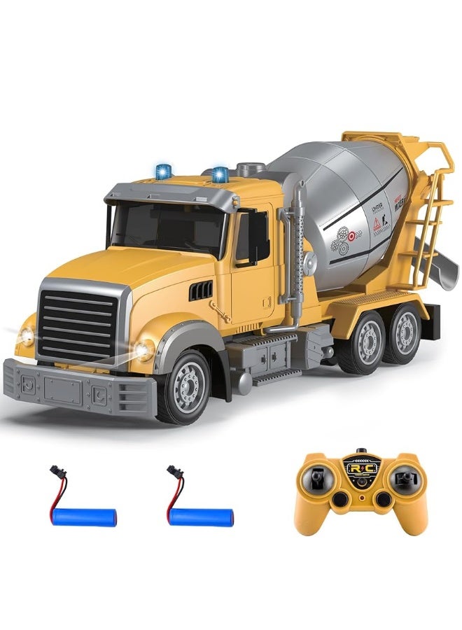 Fistone RC Cement Mixer Construction Toys, 6 Channel Construction Truck Toys with Lights, 1:24 Electric 360 Degree Stirring Construction Vehicles, Rechargeable Cement Truck Toys for Kids