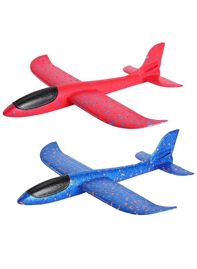 GSM Brands Foam Airplane Toys 2 Pack, 17.71 Inch Throwing Glider with Flight Upgrade 2 Tail Position Option (1 Red, 1 Blue)