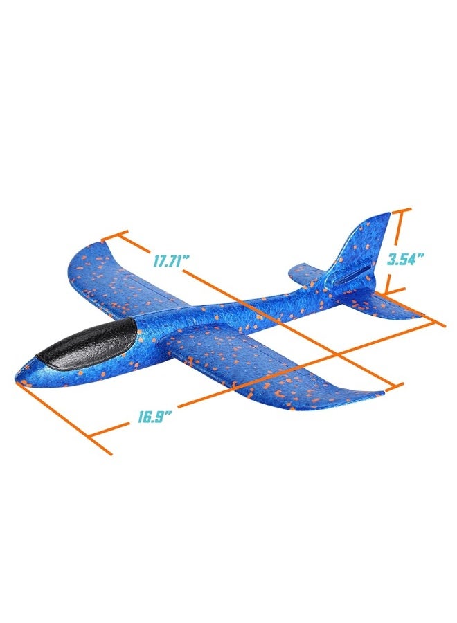 GSM Brands Foam Airplane Toys 2 Pack, 17.71 Inch Throwing Glider with Flight Upgrade 2 Tail Position Option (1 Red, 1 Blue)