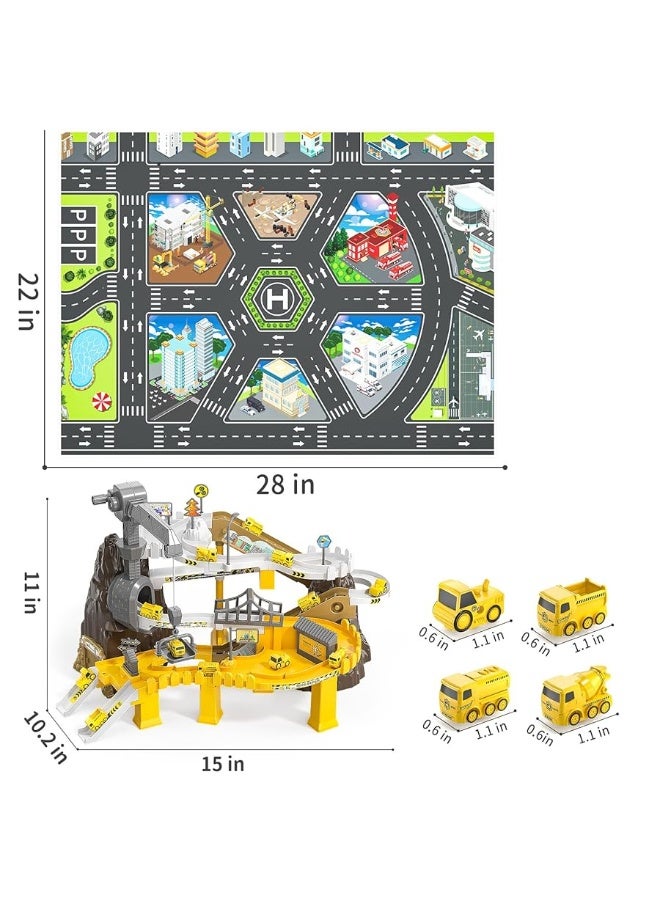 TEMI Race Track Parking Adventure Garage Building Engineering Construction Site Game with 12 Mini Car Toys Gift 3 4 5 6 7 8 Years Old Boy Toddler Kid