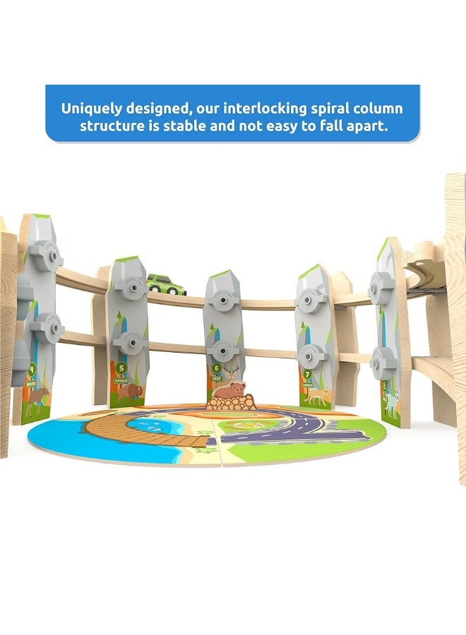 141 Pcs National Park Spiral Wooden Train Set STEAM STEM Multi-Level Compatible with Brio, Thomas Wooden Railway