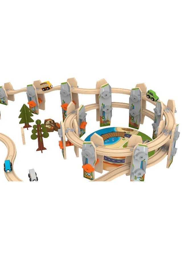141 Pcs National Park Spiral Wooden Train Set STEAM STEM Multi-Level Compatible with Brio, Thomas Wooden Railway