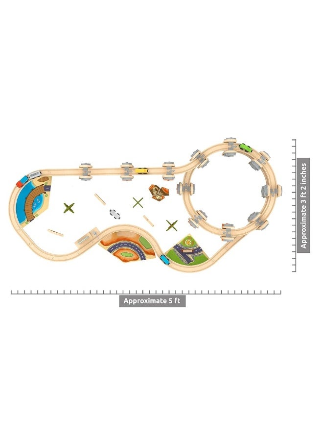 141 Pcs National Park Spiral Wooden Train Set STEAM STEM Multi-Level Compatible with Brio, Thomas Wooden Railway