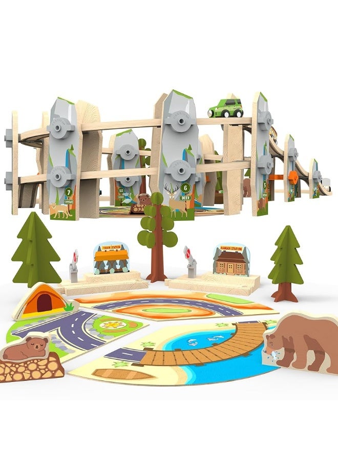 141 Pcs National Park Spiral Wooden Train Set STEAM STEM Multi-Level Compatible with Brio, Thomas Wooden Railway