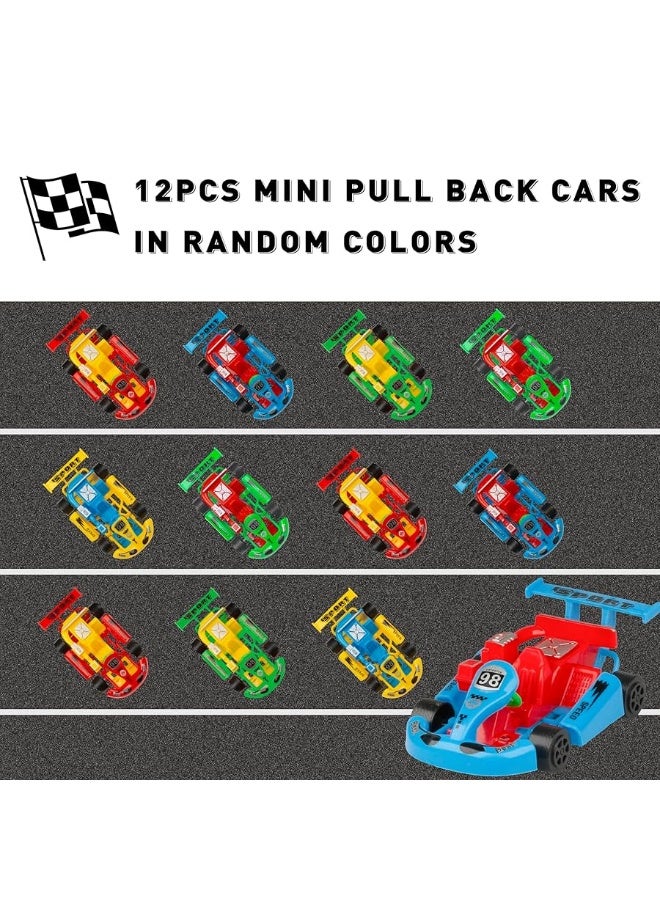 PROLOSO Pull Back Go Kart Friction Powered Racing Cars Kids Birthday Party Favors Goodie Bag Fillers Class Prizes Little Wind Up Vehicle Toys in Bulk 12PCS