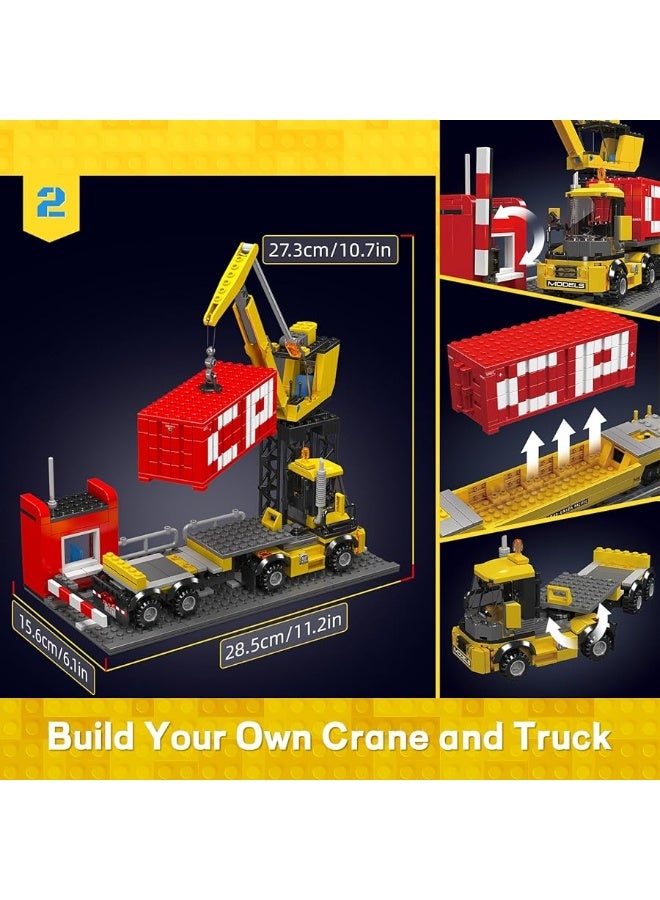 Mould King 12027 Diesel Locomotive Train Building Sets with a Semi-Trailers, Cranes, Remote/App Control Engineering Toy Kit, SD40-2 Scale Model with Train Tracks for Adults Kids (1170 Pieces)