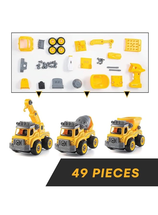 Top Race 3-in-1 Construction Vehicle - Easy Assembly Take Apart Construction Truck with Remote Control - Trucks and Kids Building Toy