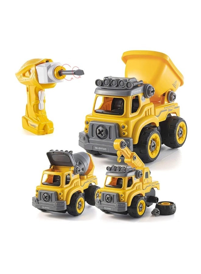 Top Race 3-in-1 Construction Vehicle - Easy Assembly Take Apart Construction Truck with Remote Control - Trucks and Kids Building Toy