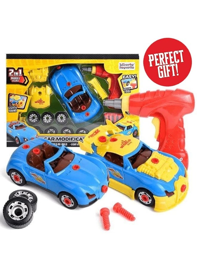 Liberty Imports Take Apart Racing Car Toys  Build Your Own Assembly Vehicle with 30 Piece Constructions Set and Working Electric Drill  Engine Sounds  Lights