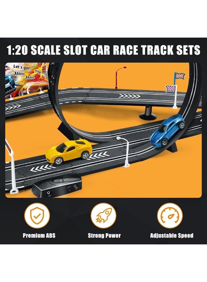 Electric Slot Car Race Track Sets with 2 Cars, 1:20 Scale Dual Racing Game, 2 Circular Overpass Track, 2 Electric & 2 Hand Speed Controllers, Gifts Toys for Boys Kids Ages 6 Years and Up