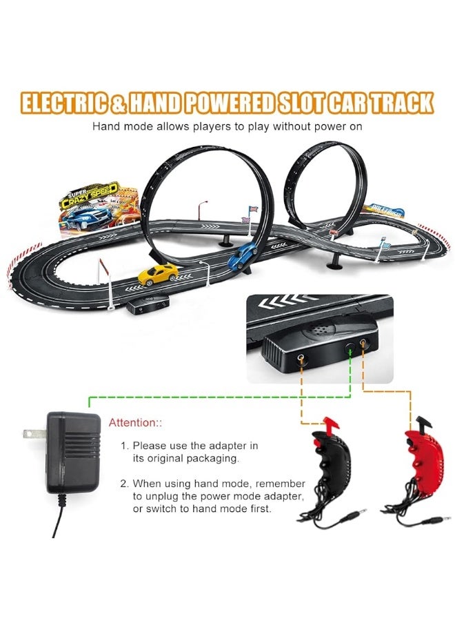 Electric Slot Car Race Track Sets with 2 Cars, 1:20 Scale Dual Racing Game, 2 Circular Overpass Track, 2 Electric & 2 Hand Speed Controllers, Gifts Toys for Boys Kids Ages 6 Years and Up