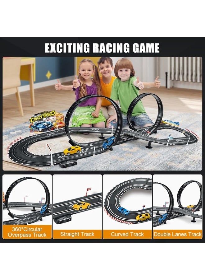 Electric Slot Car Race Track Sets with 2 Cars, 1:20 Scale Dual Racing Game, 2 Circular Overpass Track, 2 Electric & 2 Hand Speed Controllers, Gifts Toys for Boys Kids Ages 6 Years and Up