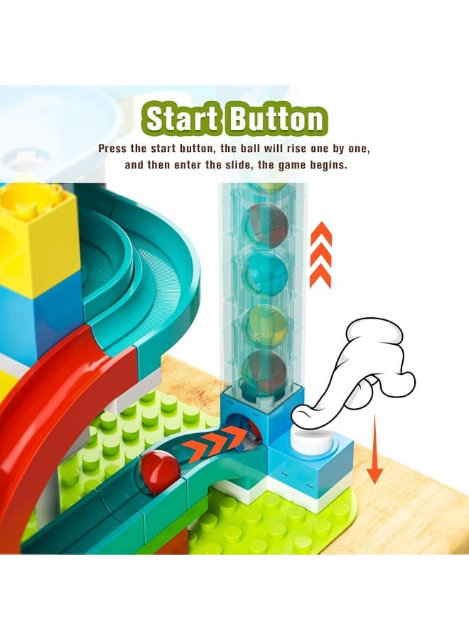 burgkidz Upgrade Marble Run Big Compatible Building Blocks with Hitting Hammer and Elevator, 130 Pieces Marble Race Track Ball Maze Game for Boys and Girls, Construction Toys for Kids Age â€‹3-14 Years