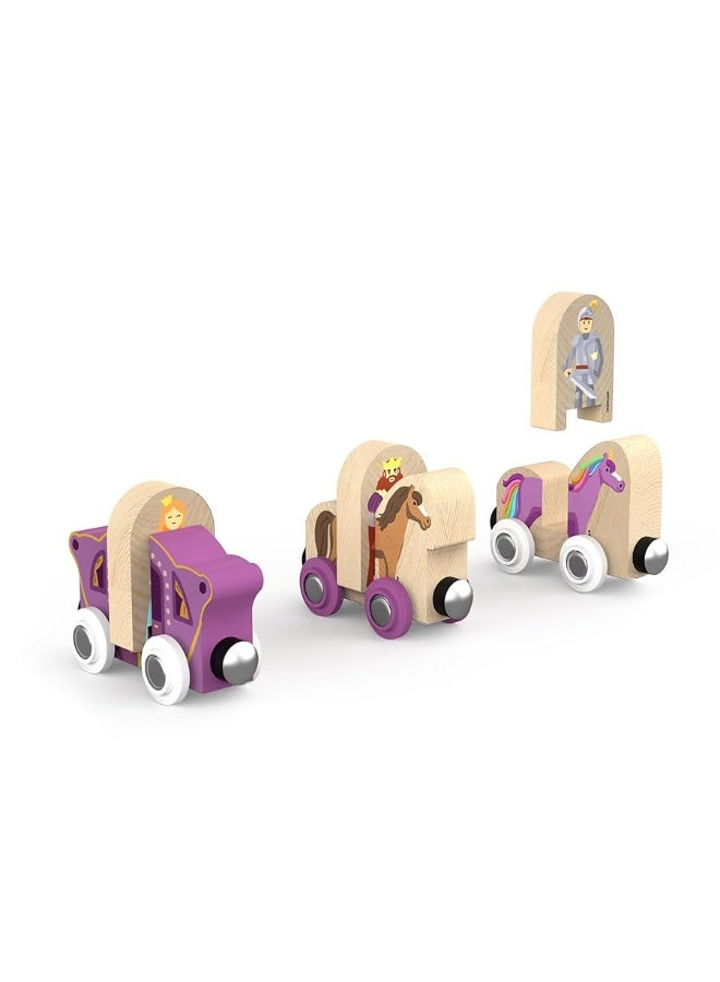 68 Pcs Fantasy Kingdom Adventure Wooden Train Set in Wooden Storage Box Unisex Children Toys Girls Boys 3 4 5 6 7 Years Compatible with Thomas, BRIO, Melissa and Doug, Imaginarium, IKEA