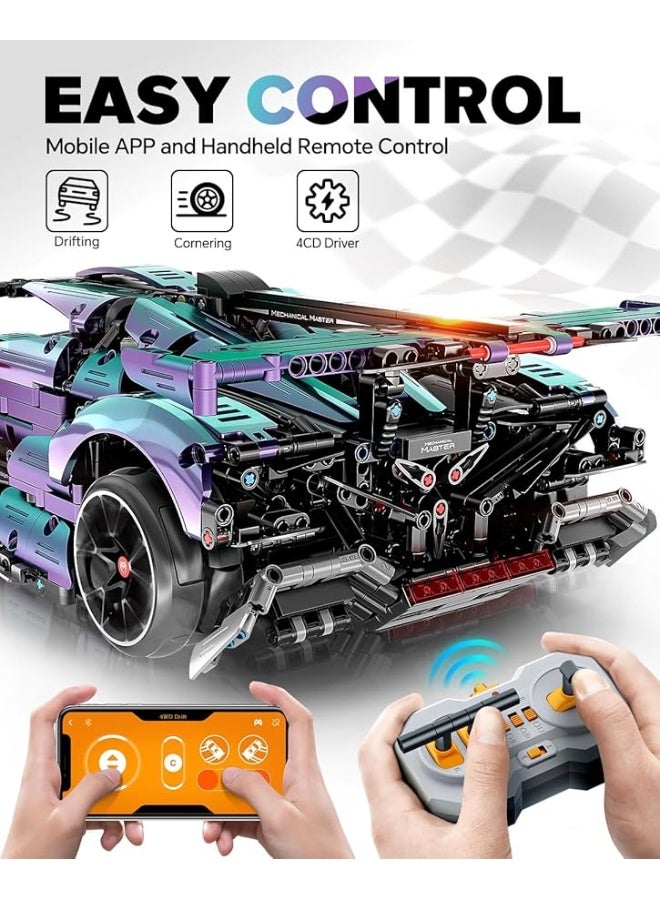 Super Plated Sports Car Building Kits, Adult Collectible Model and Race Engineering Toy Set, 1:10 Scale Electric Driftable Remote Control Sports Car for Adults Men Teens