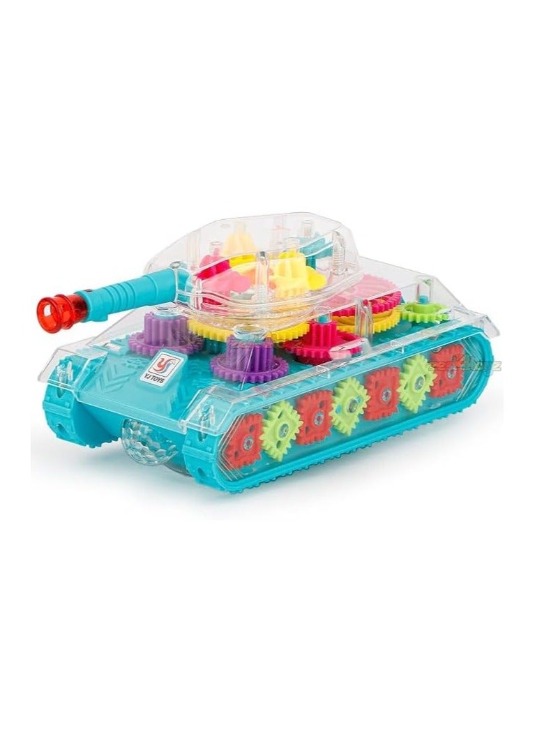 Toyz Gear Toys Kids Transparent Army Gear Tank Musical Sound Toy with Led Lights 360 Degree Rotation Bump and Go Toys for Boys Girls (Gear Army Tank)