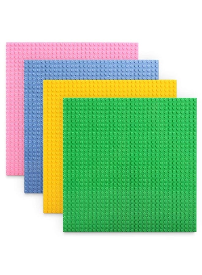 Lekebaby Classic Baseplates, Building Blocks Set Base 100% Compatible with Major Bricks Brands,10x10 Inch Flat Bottom Baseplates Pack of 4, Macaron