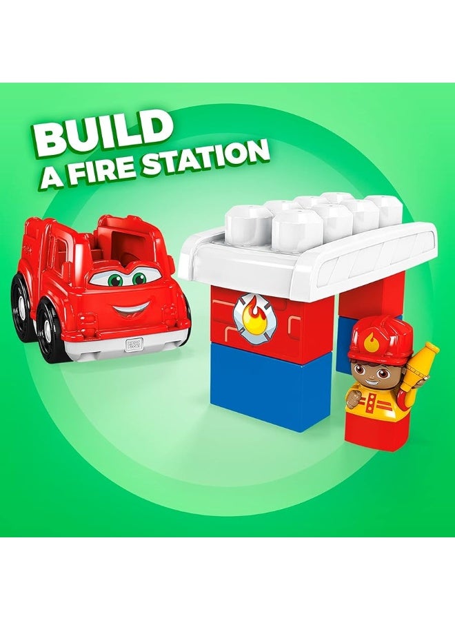 Mega BLOKS First Builders Toddler Building Blocks Toy Set Freddy Firetruck with 6 Pieces and Storage 1 Figure Red Ages 1 Years