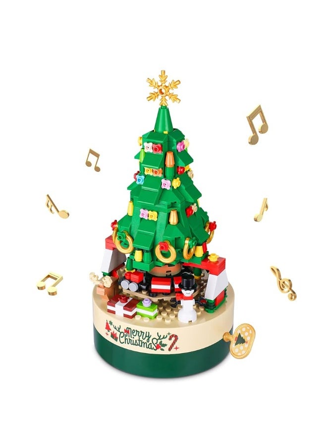 AOKESI Christmas Tree Building Kits for Kids & Families - Christmas Building Bricks Music Box, Creative Xmas Building Gift Toy for Boys & Girls and Adults (373 Pcs)