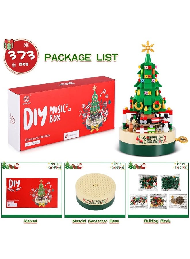 AOKESI Christmas Tree Building Kits for Kids & Families - Christmas Building Bricks Music Box, Creative Xmas Building Gift Toy for Boys & Girls and Adults (373 Pcs)