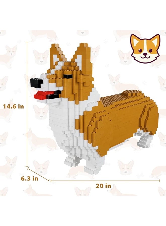 Dog Building Blocks Animal Dog Block Dog Building Set Animals Building Blocks 1:1 Life-Size Dogs Building Animal Set DIY 3D Block Toy Building Blocks for Kids Or Adult 1520PCS (Corgi)